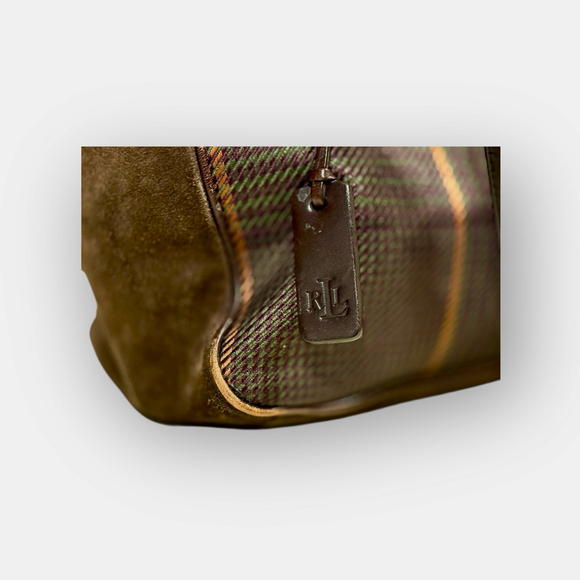 Vintage 90s Lauren Ralph Lauren Brown/Green Glen Plaid Tote Suede Trim - Picture 4 of 11